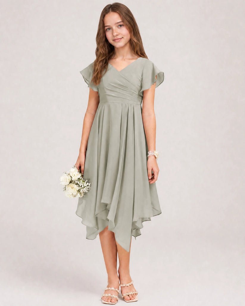 Grey Chiffon A-line Junior Bridesmaid Dress Front View