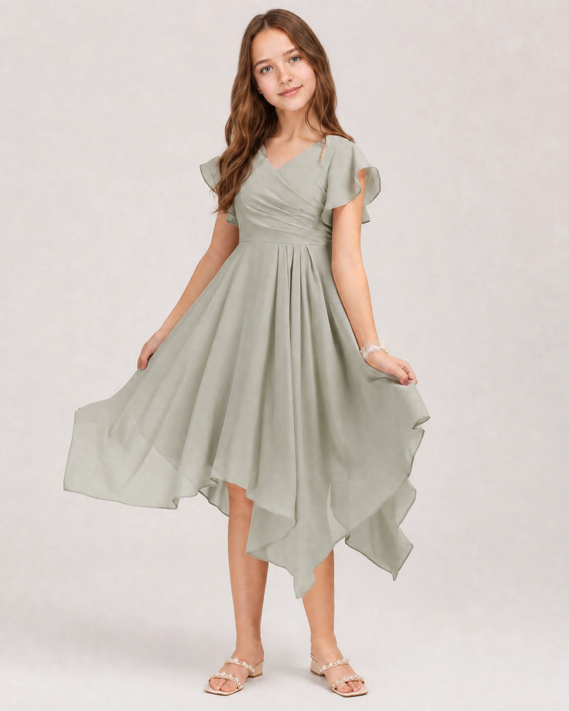 Grey Chiffon A-line Junior Bridesmaid Dress Front View