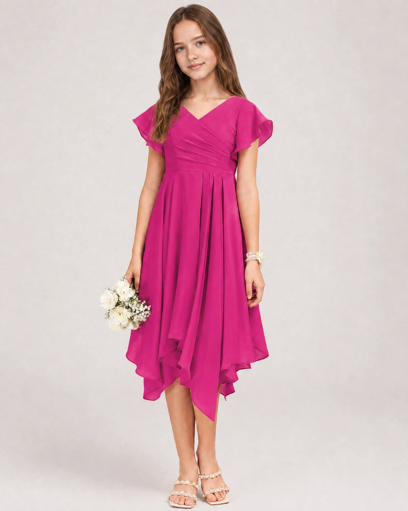 Hot Pink Chiffon A-line Junior Bridesmaid Dress Front View