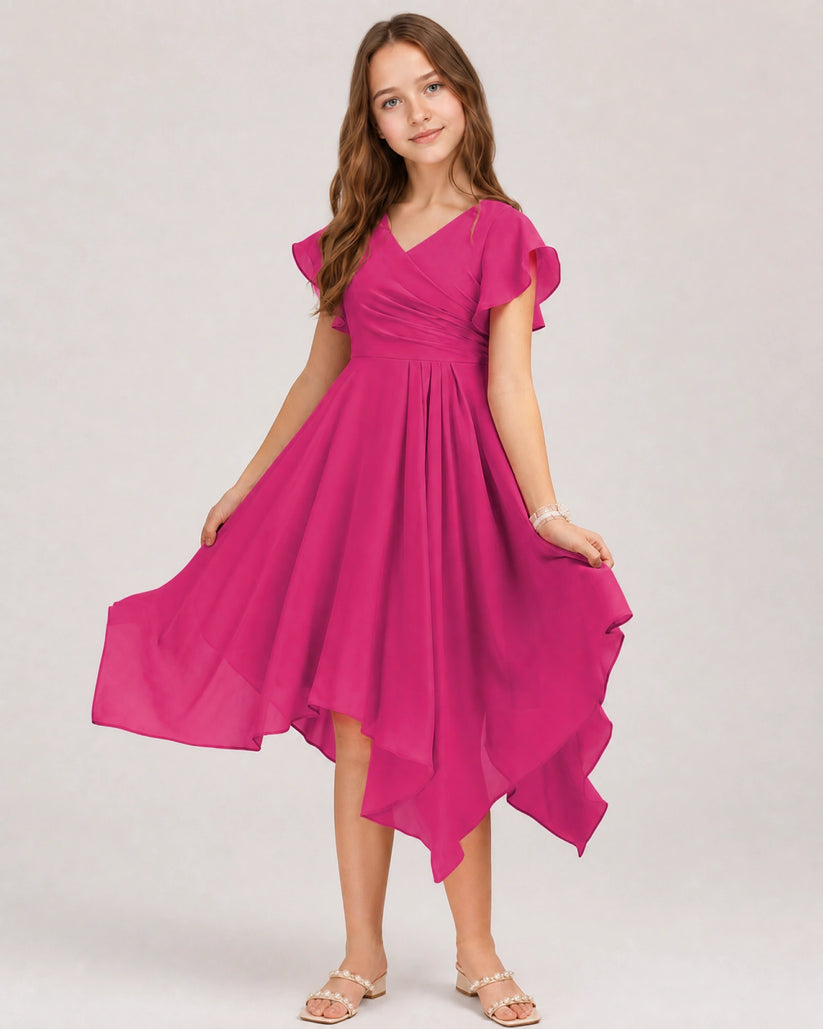 Hot Pink Chiffon A-line Junior Bridesmaid Dress Front View