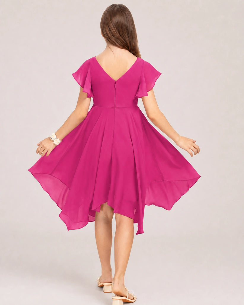 Hot Pink Chiffon A-line Junior Bridesmaid Dress Back View