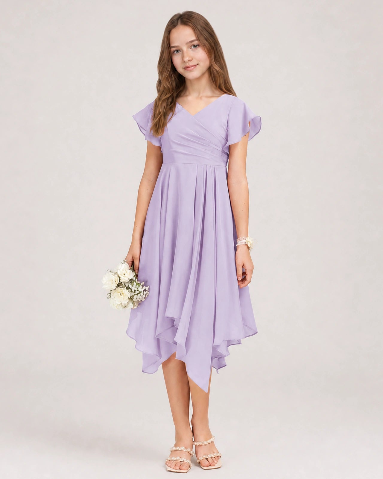 Lavender Front Chiffon Short Junior Bridesmaid Dress