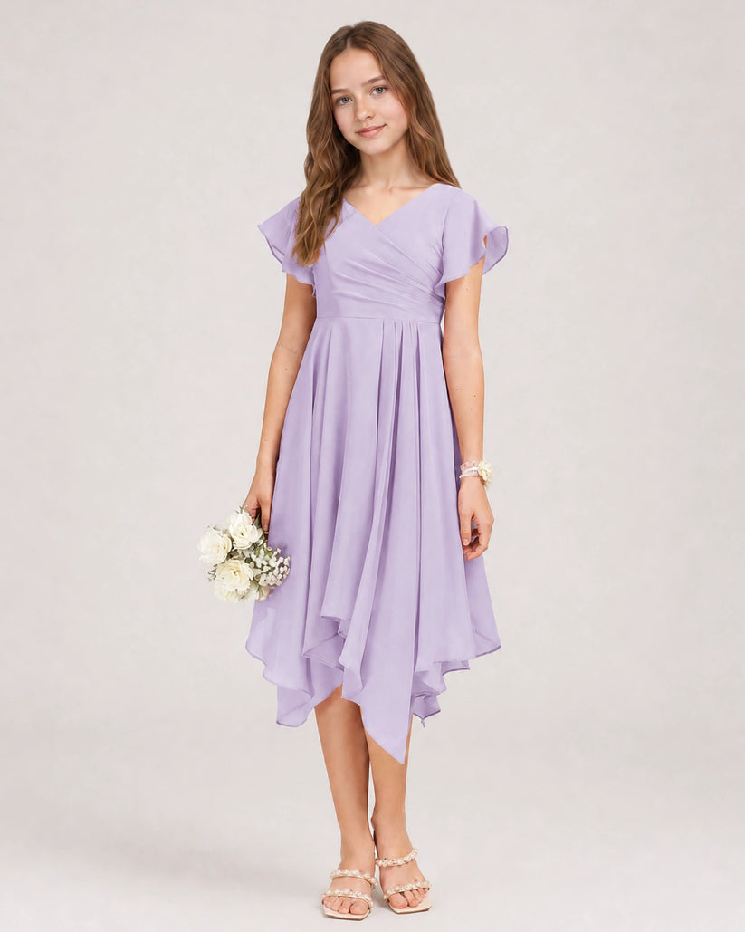 Lavender Chiffon A-line Junior Bridesmaid Dress Front View