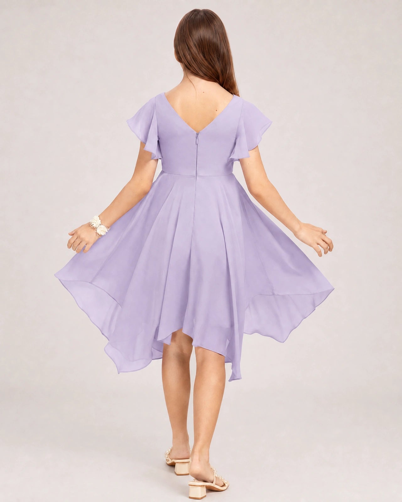 Lavender Back Chiffon Short Junior Bridesmaid Dress