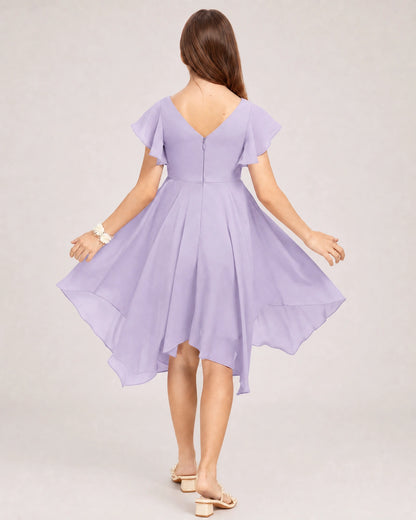 Lavender Back Chiffon Short Junior Bridesmaid Dress