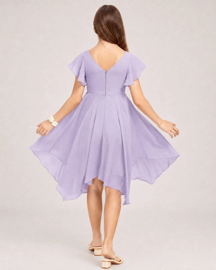 Lavender Chiffon A-line Junior Bridesmaid Dress Back View