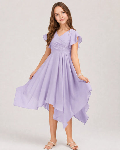 Lavender Front Chiffon Short Junior Bridesmaid Dress