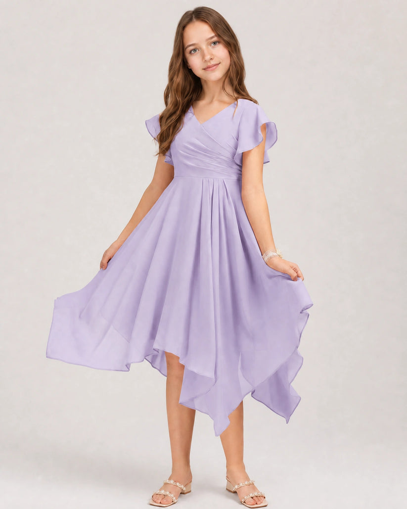 Lavender Chiffon A-line Junior Bridesmaid Dress Front View