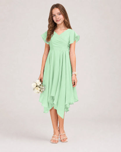 Mint Green Front Chiffon Short Junior Bridesmaid Dress