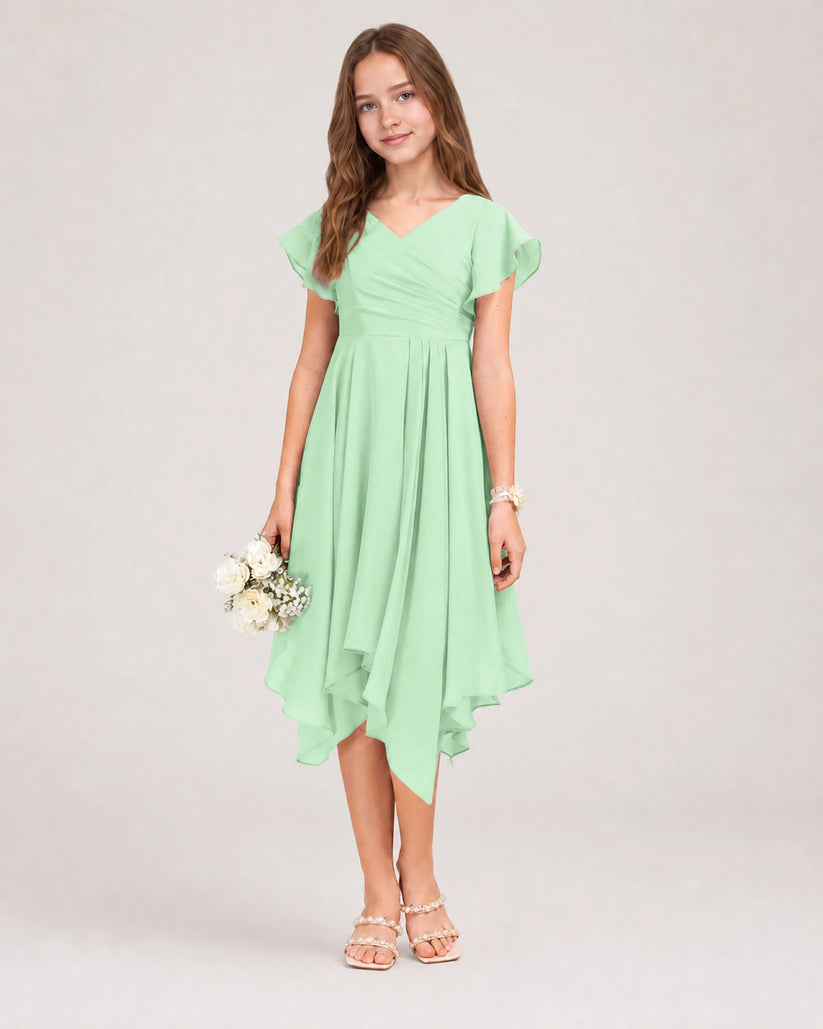 Mint Green Chiffon A-line Junior Bridesmaid Dress Front View