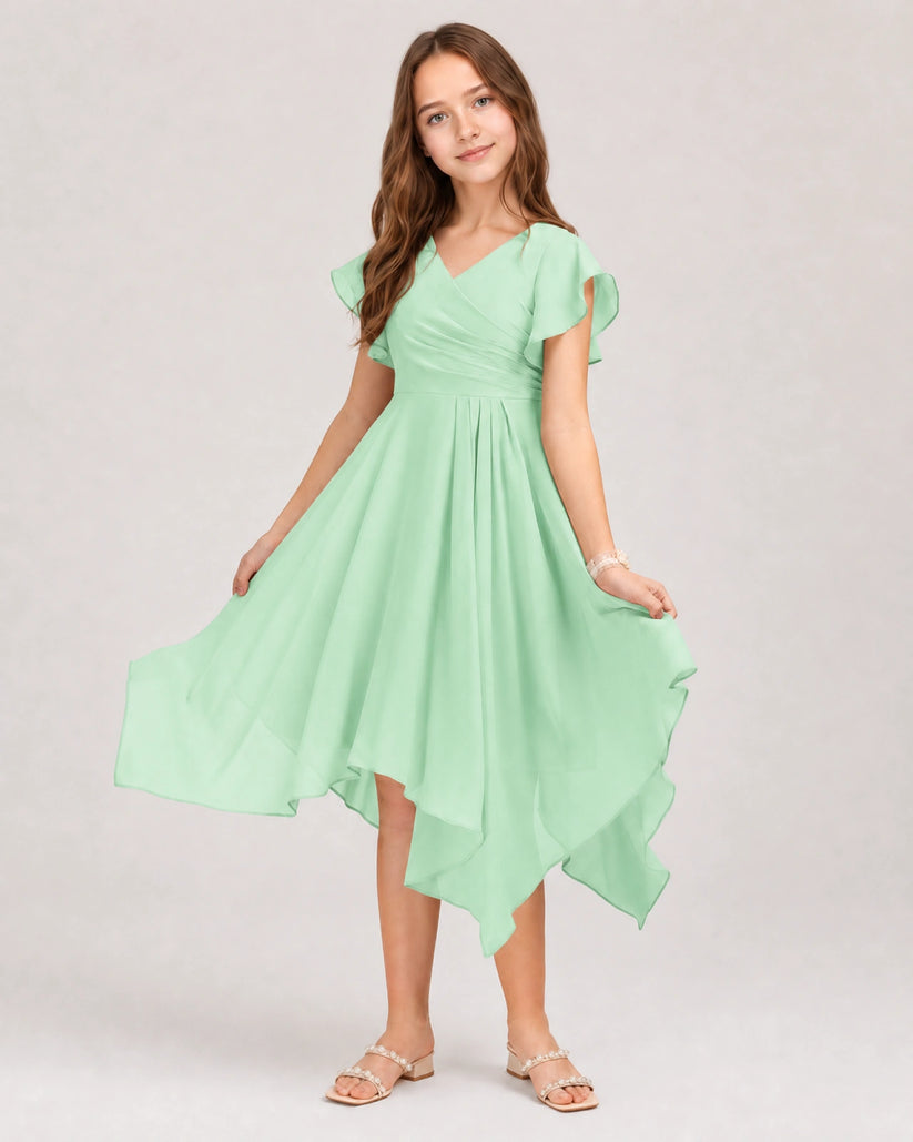 Mint Green Chiffon A-line Junior Bridesmaid Dress Front View