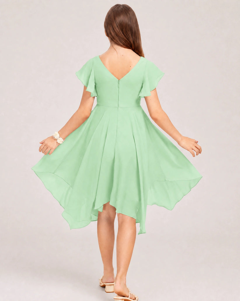 Mint Green Chiffon A-line Junior Bridesmaid Dress Back View