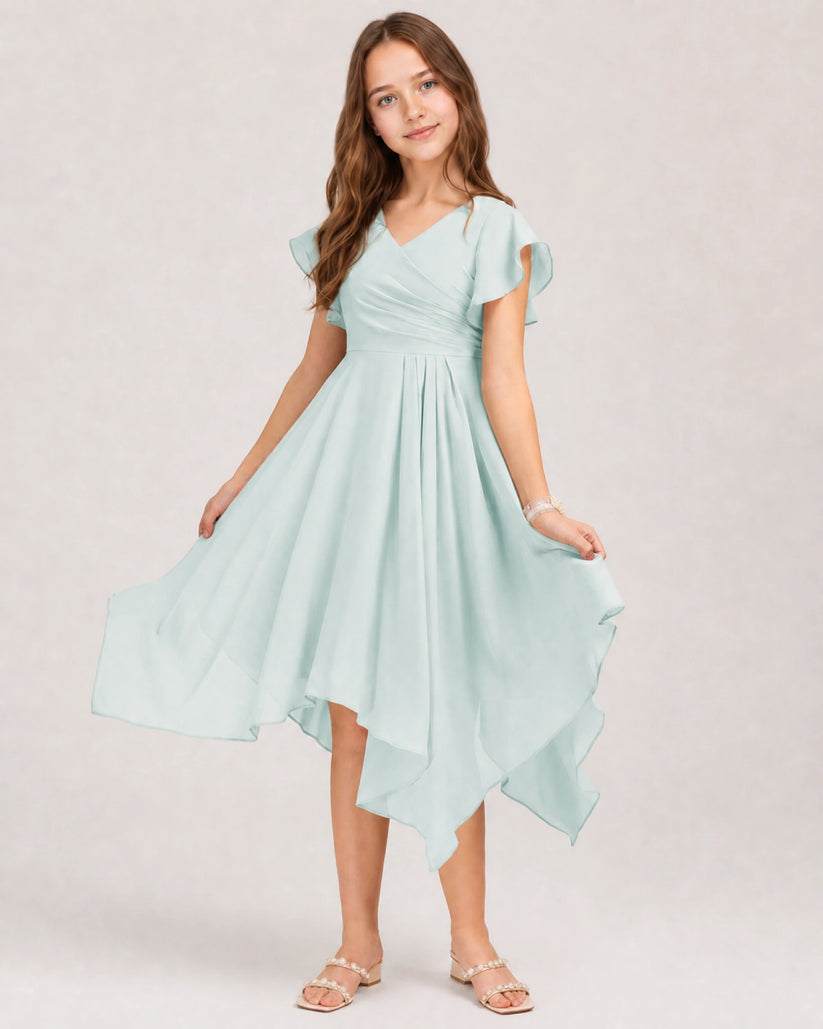 Mist Chiffon A-line Junior Bridesmaid Dress Front View