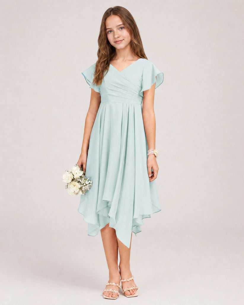Mist Chiffon A-line Junior Bridesmaid Dress Front View