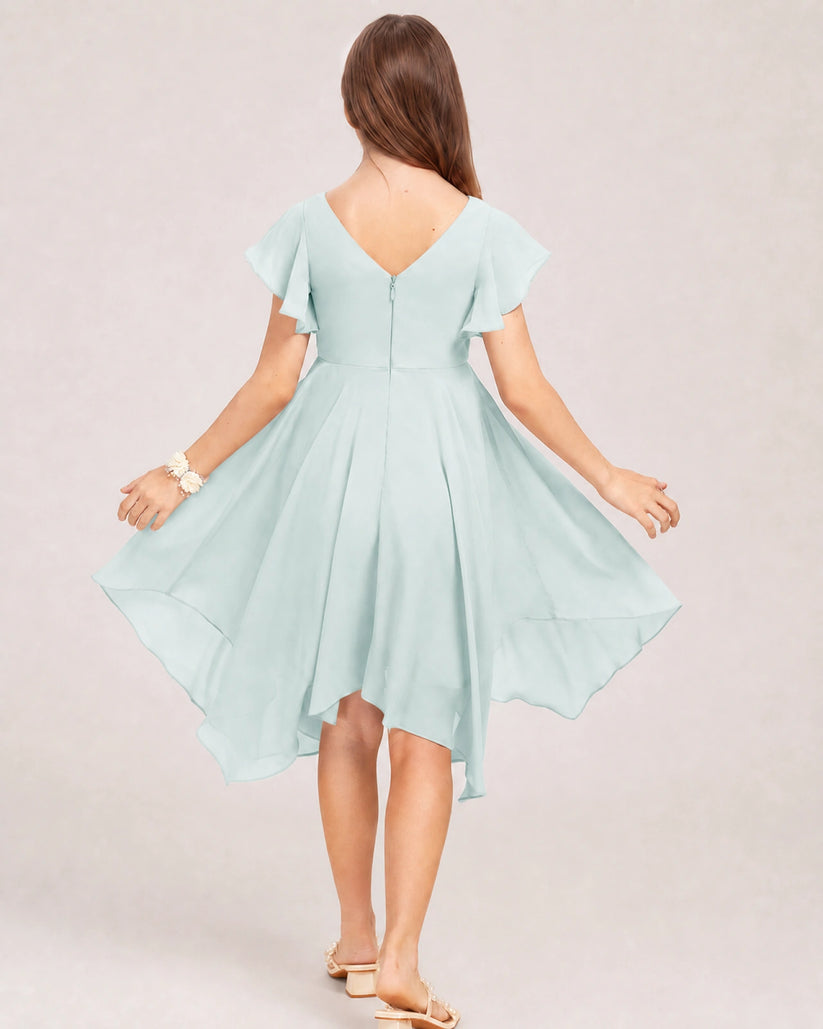 Mist Chiffon A-line Junior Bridesmaid Dress Back View