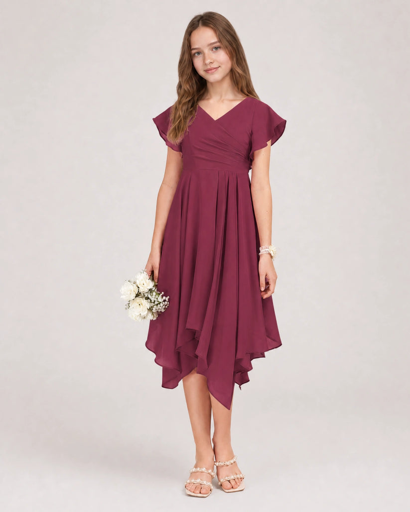 Mulberry Chiffon A-line Junior Bridesmaid Dress Front View