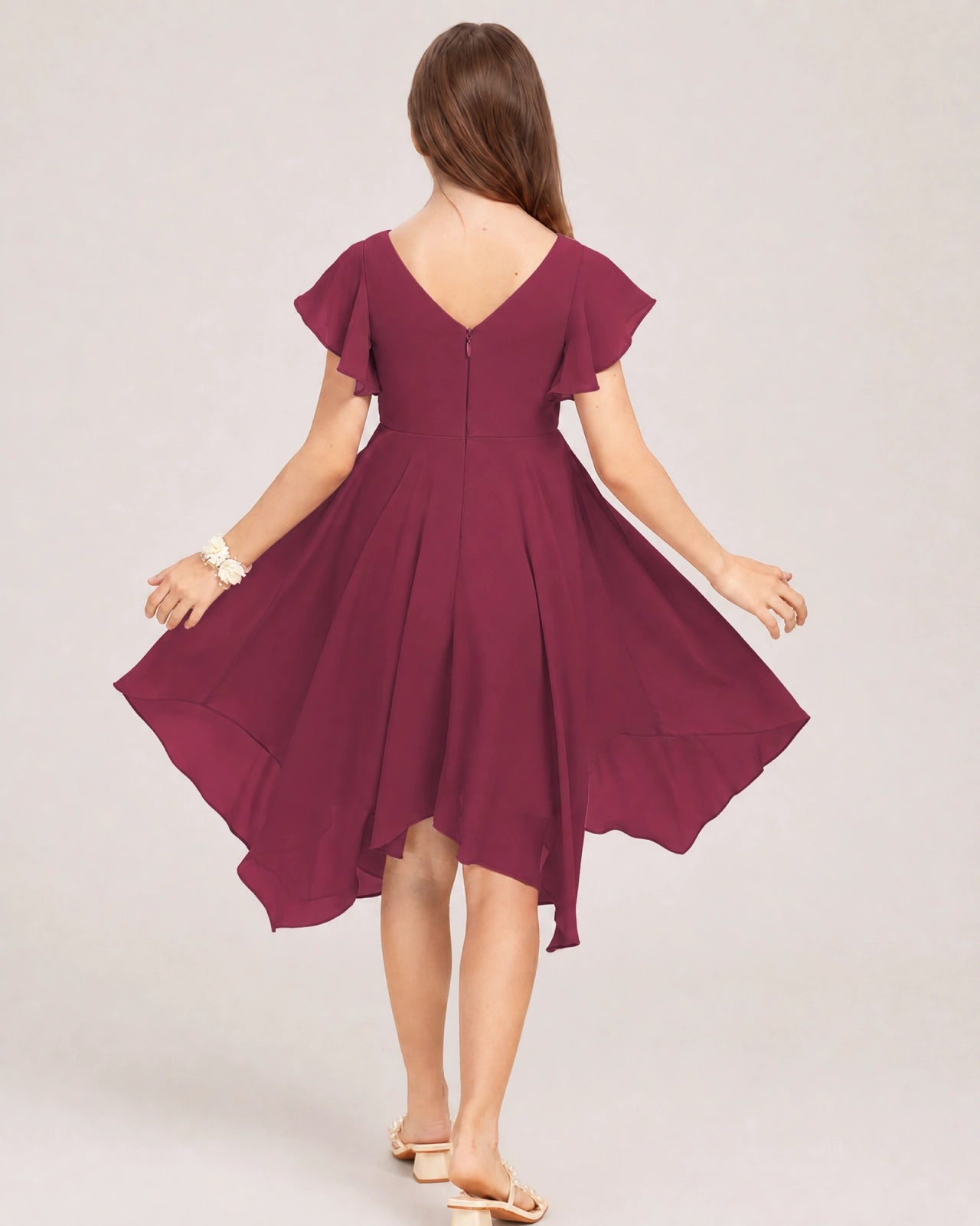 Mulberry Back Chiffon Short Junior Bridesmaid Dress