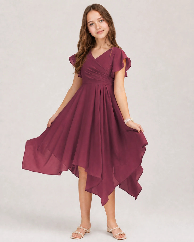 Mulberry Chiffon A-line Junior Bridesmaid Dress Front View