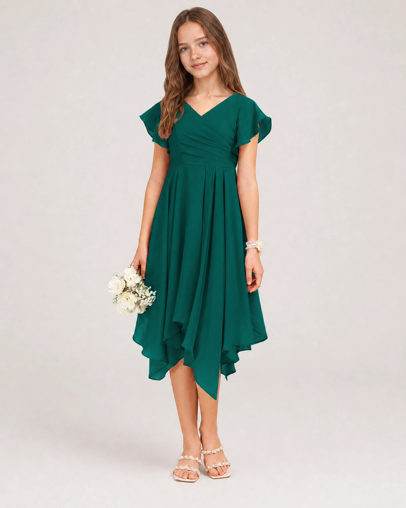 Peacock Chiffon A-line Junior Bridesmaid Dress Front View