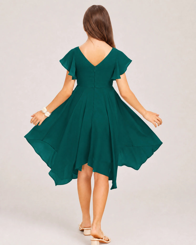 Peacock Chiffon A-line Junior Bridesmaid Dress Back View