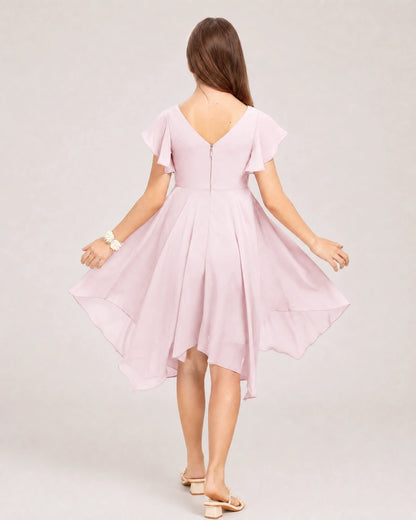 Pink Back Chiffon Short Junior Bridesmaid Dress