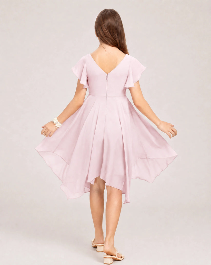 Pink Chiffon A-line Junior Bridesmaid Dress Back View