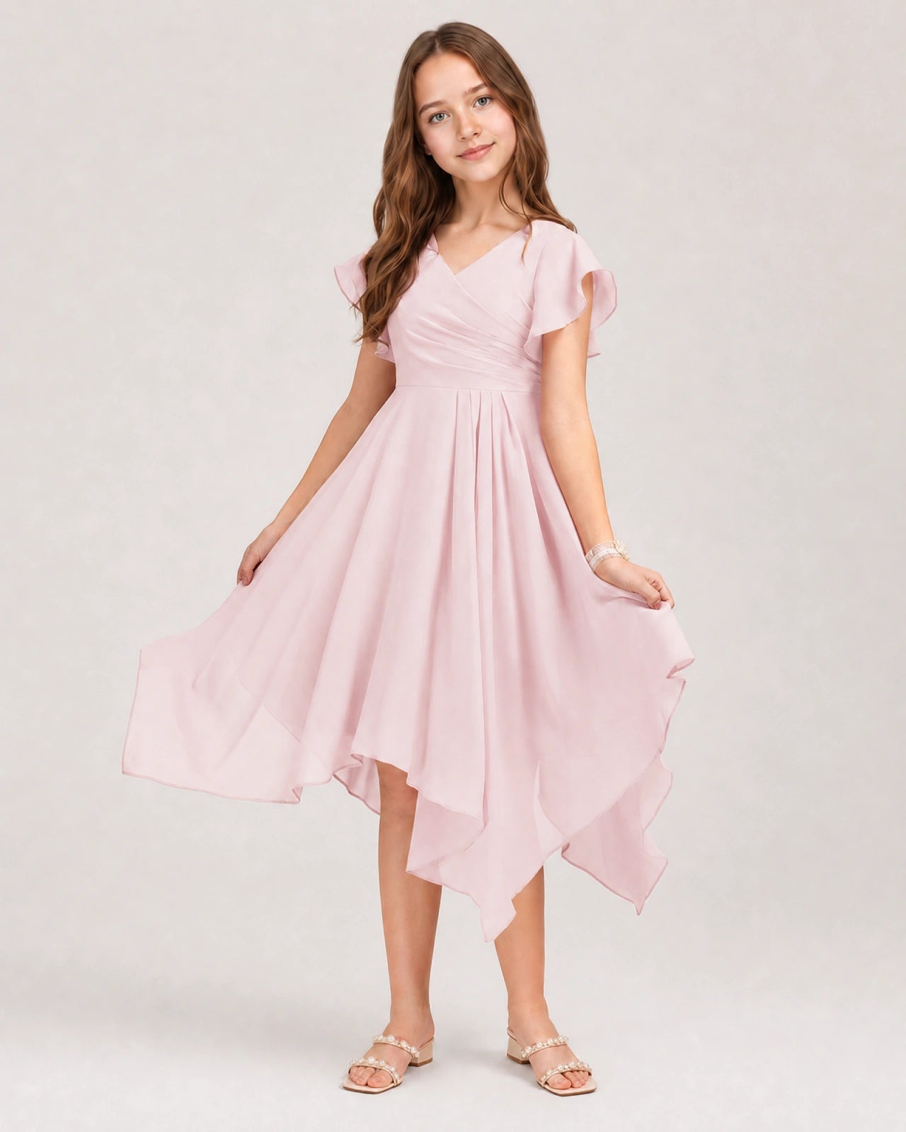 Pink Front Chiffon Short Junior Bridesmaid Dress