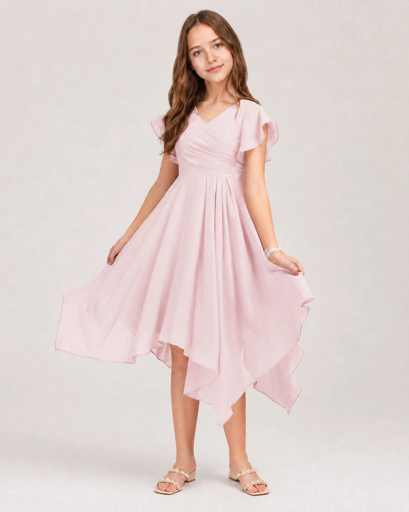 Pink Chiffon A-line Junior Bridesmaid Dress Front View