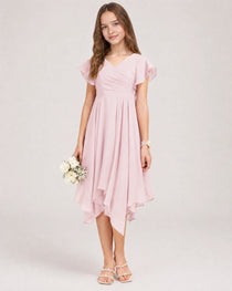 Pink Front Chiffon Short Junior Bridesmaid Dress