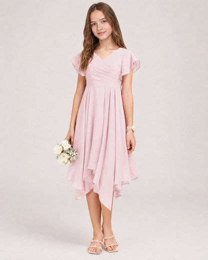 Pink Front Chiffon Short Junior Bridesmaid Dress