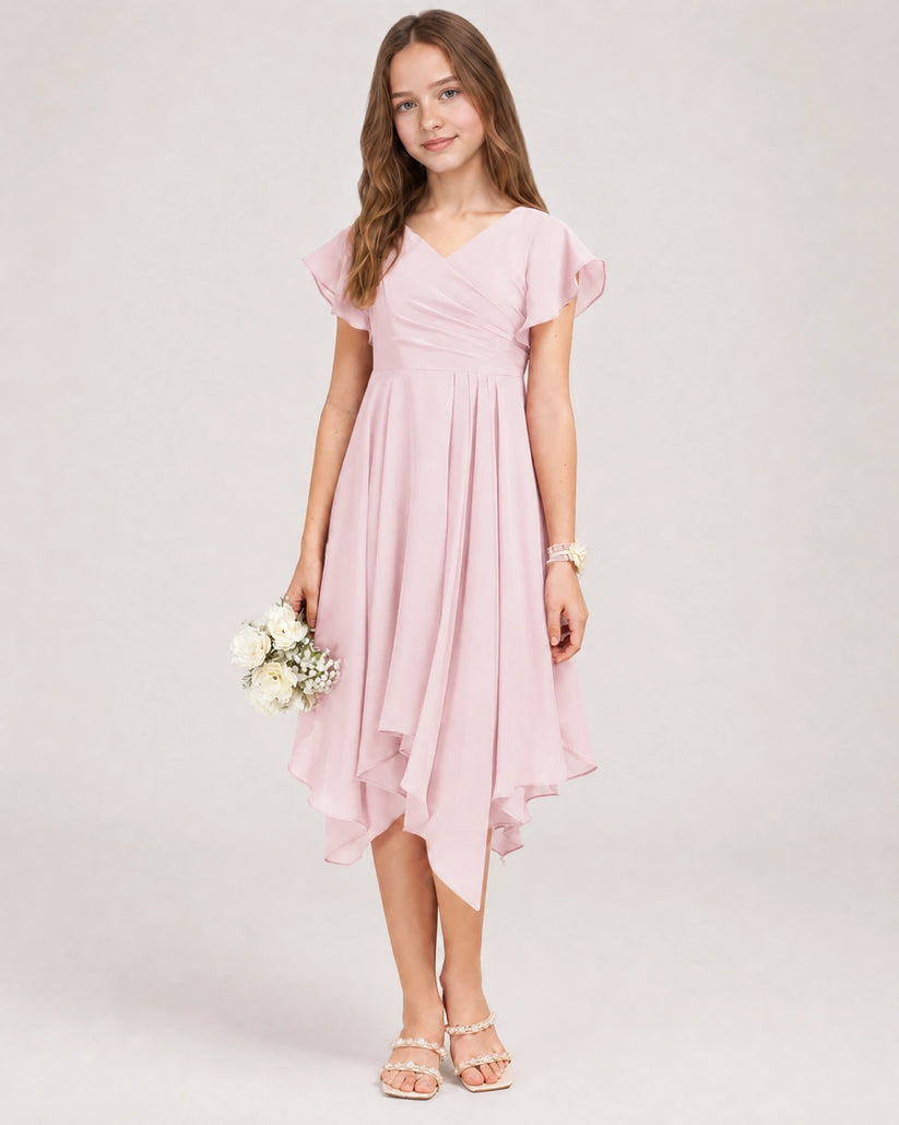 Pink Chiffon A-line Junior Bridesmaid Dress Front View