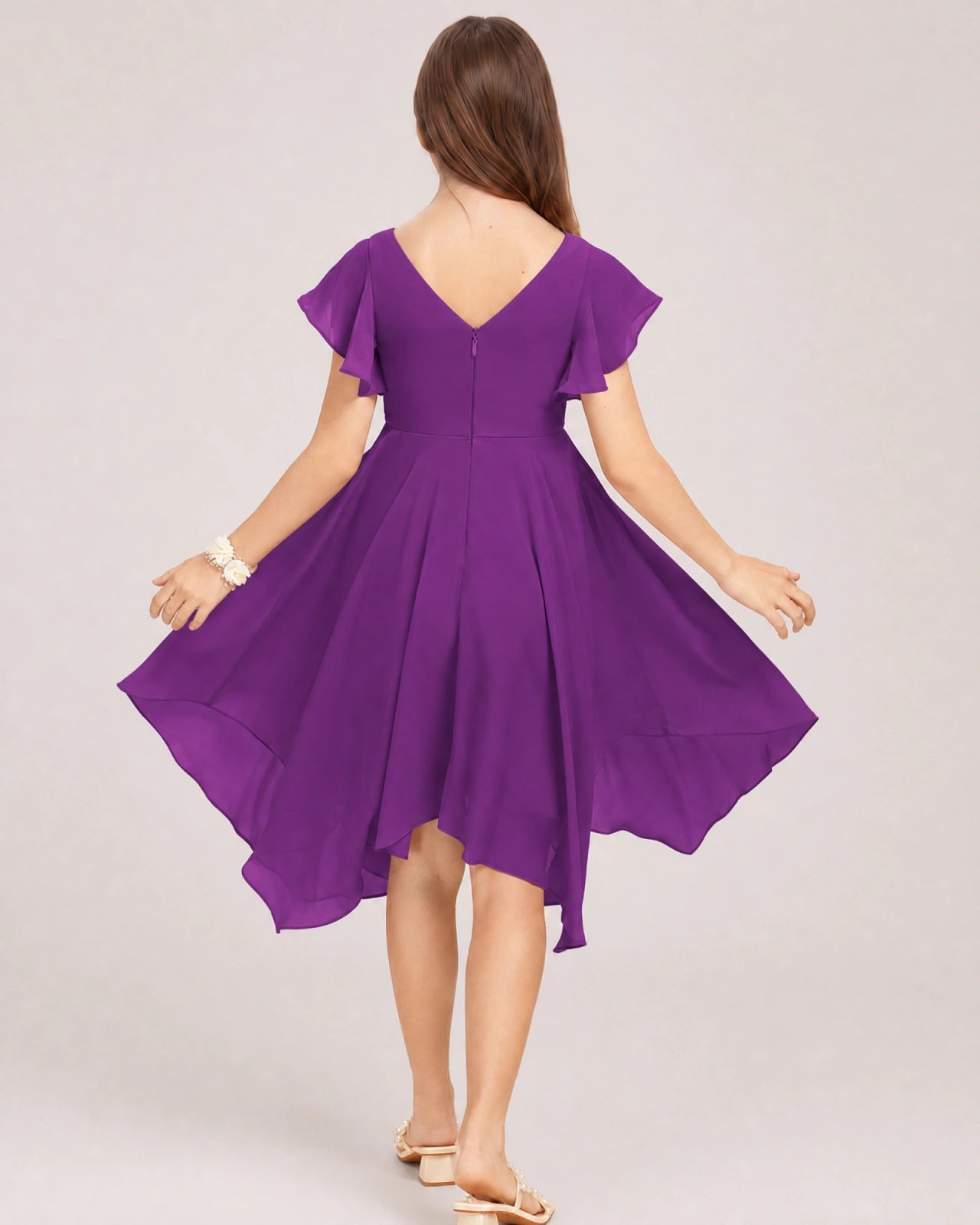 Purple Back Chiffon Short Junior Bridesmaid Dress