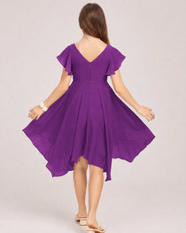 Purple Back Chiffon Short Junior Bridesmaid Dress