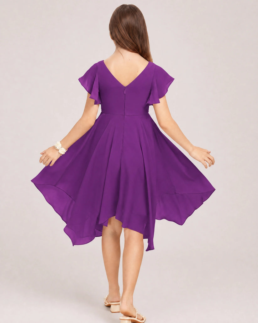 Purple Chiffon A-line Junior Bridesmaid Dress Back View