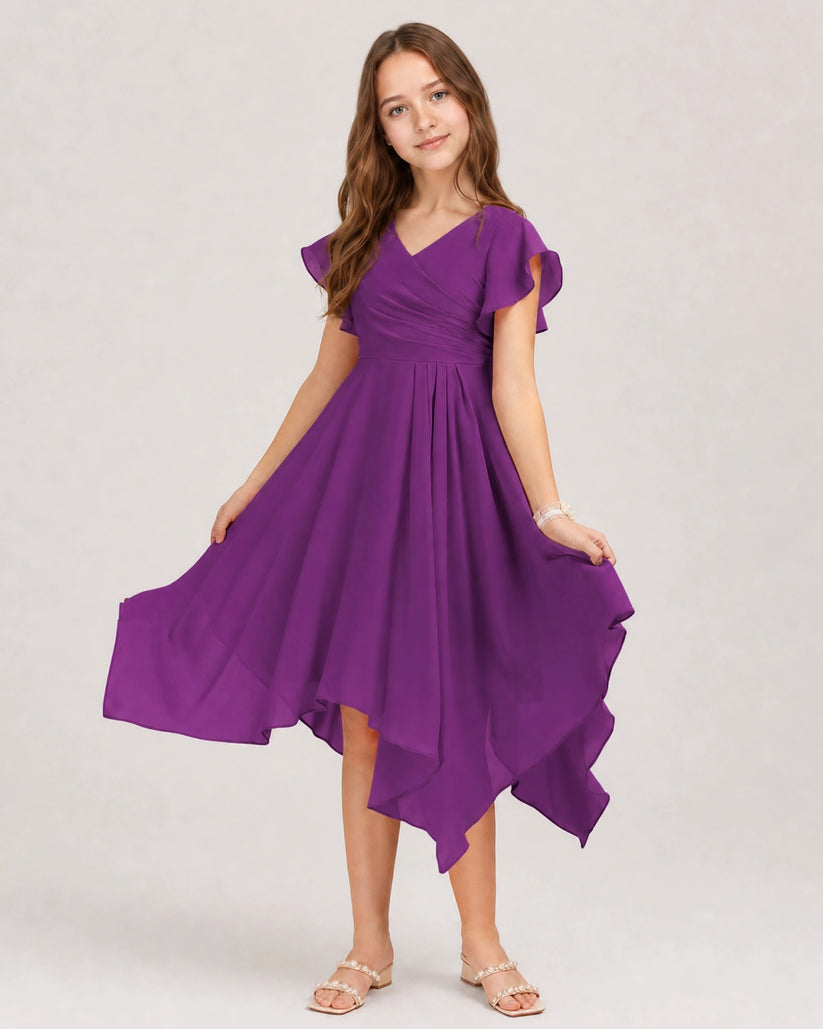 Purple Chiffon A-line Junior Bridesmaid Dress Front View