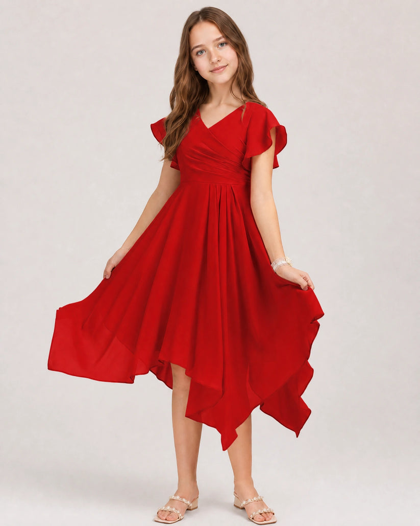 Red Chiffon A-line Junior Bridesmaid Dress Front View