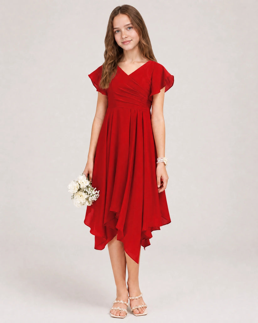 Red Chiffon A-line Junior Bridesmaid Dress Front View