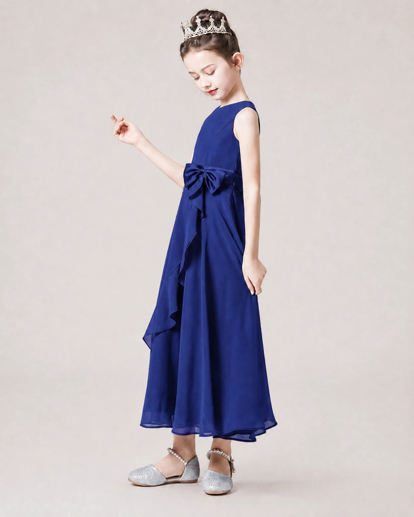 Royal Blue Chiffon A-line Junior Bridesmaid Dress Side View