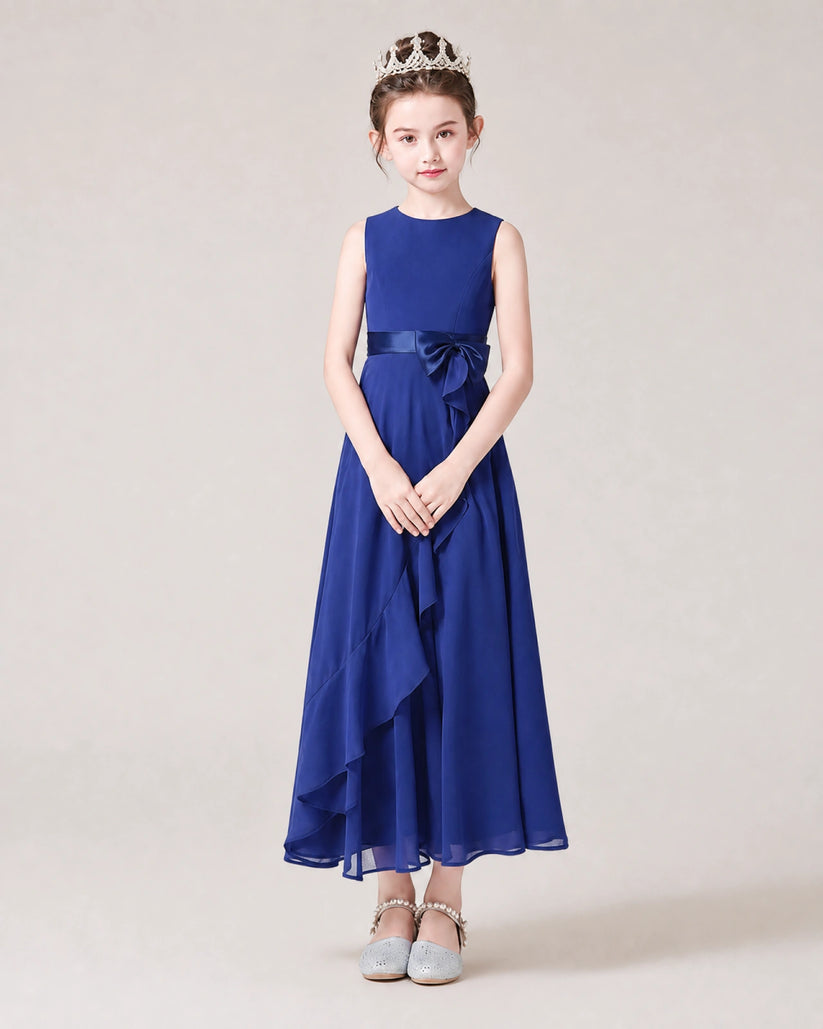 Royal Blue Chiffon A-line Junior Bridesmaid Dress Front View