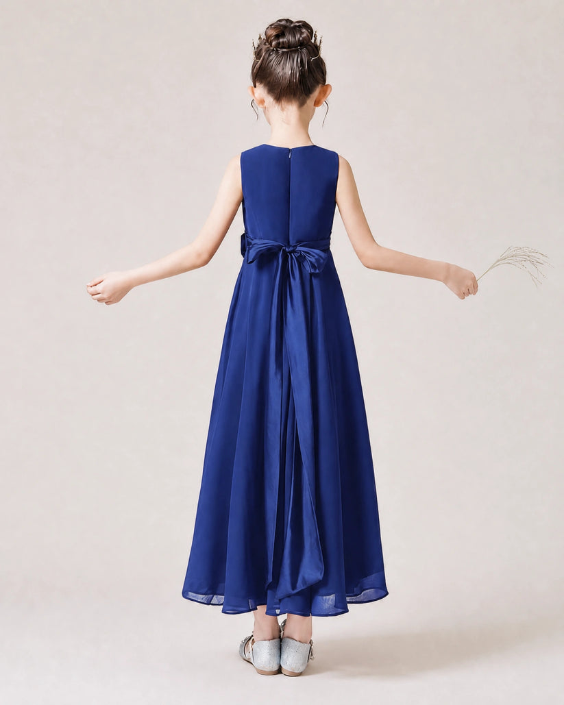 Royal Blue Chiffon A-line Junior Bridesmaid Dress Back View