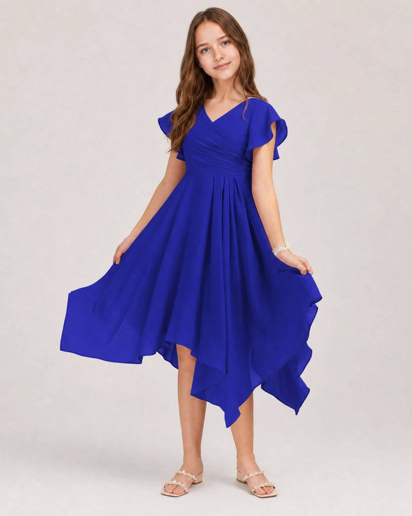 Royal Blue Chiffon A-line Junior Bridesmaid Dress Front View