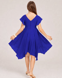 Royal Blue Back Chiffon Short Junior Bridesmaid Dress