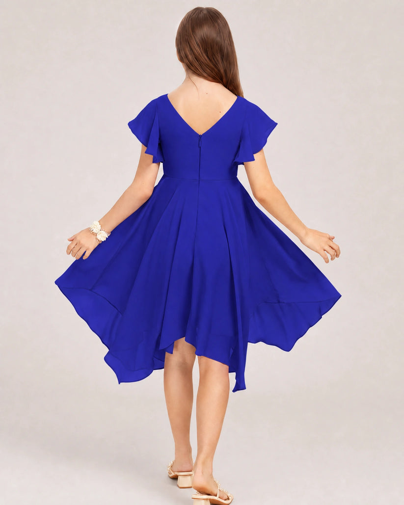 Royal Blue Chiffon A-line Junior Bridesmaid Dress Back View