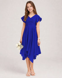 Royal Blue Front Chiffon Short Junior Bridesmaid Dress
