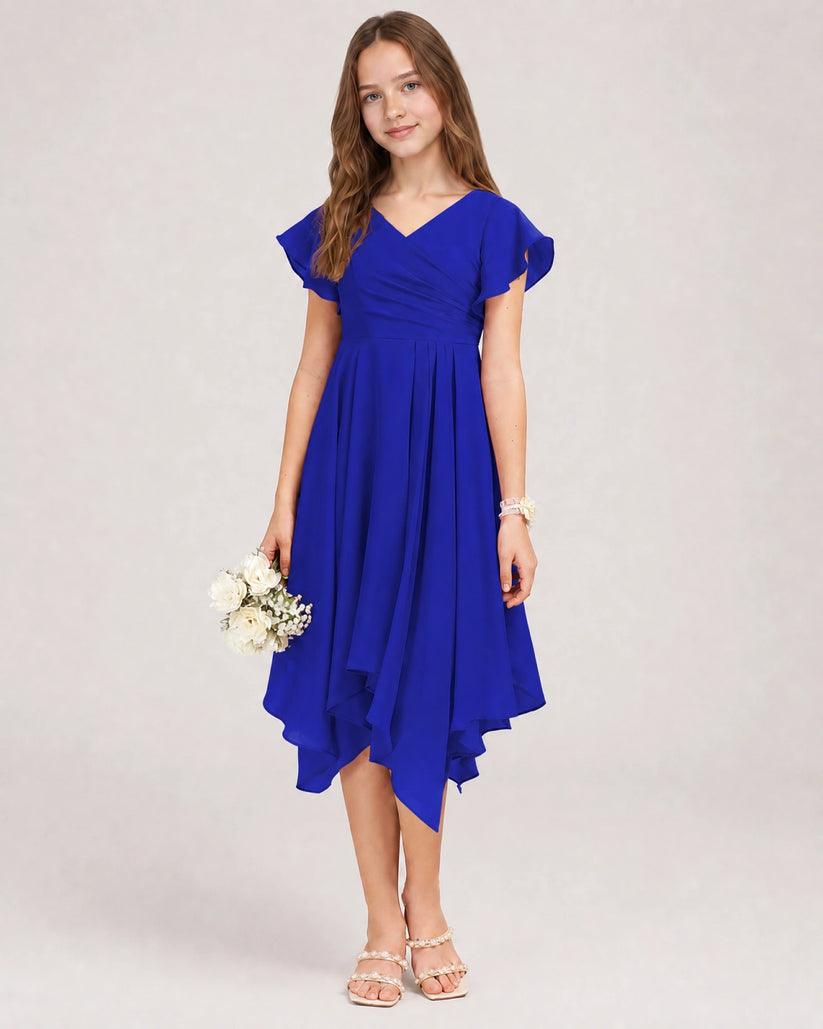 Royal Blue Chiffon A-line Junior Bridesmaid Dress Front View