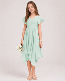 Sea Glass Front Chiffon Short Junior Bridesmaid Dress