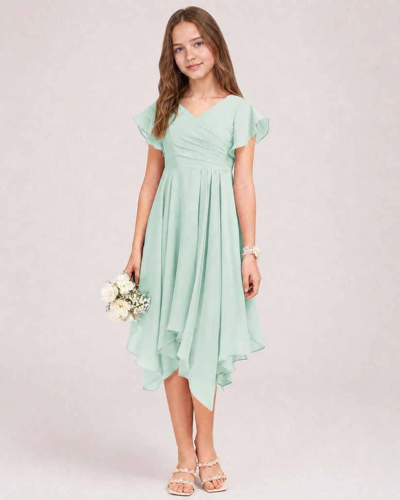 Seaglass Chiffon A-line Junior Bridesmaid Dress Front View
