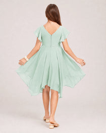 Sea Glass Back Chiffon Short Junior Bridesmaid Dress