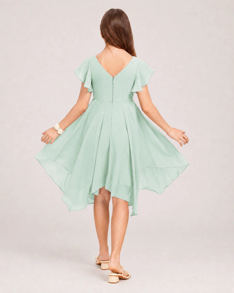 Seaglass Chiffon A-line Junior Bridesmaid Dress Back View