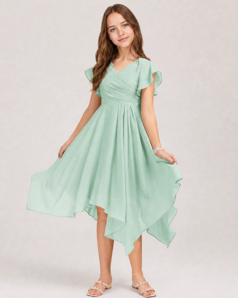 Seaglass Chiffon A-line Junior Bridesmaid Dress Front View